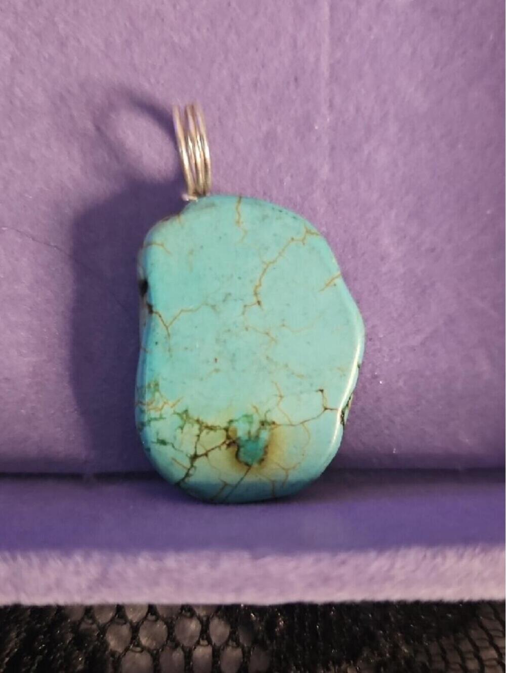 Turquoise Stone Pendant Necklace - Blue Turquoise Jewelry - Picture 3 of 3